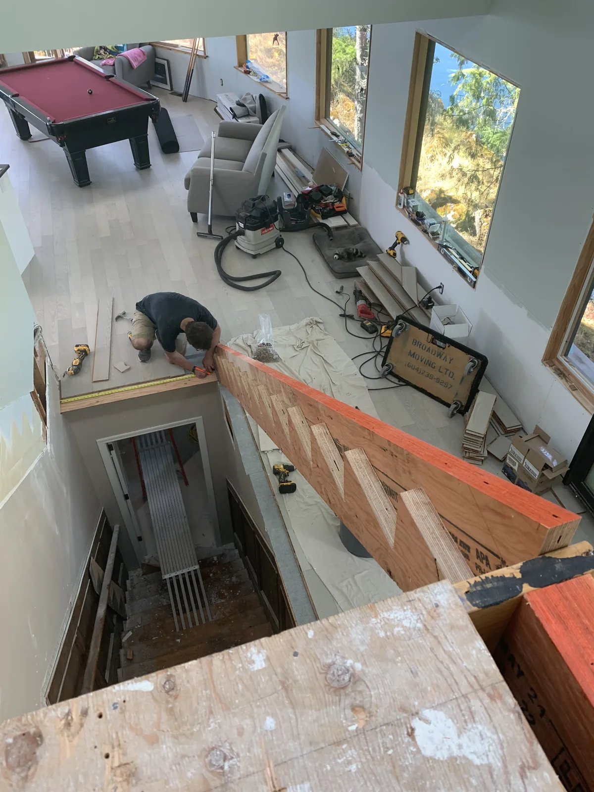 Stair opening and landing under construction