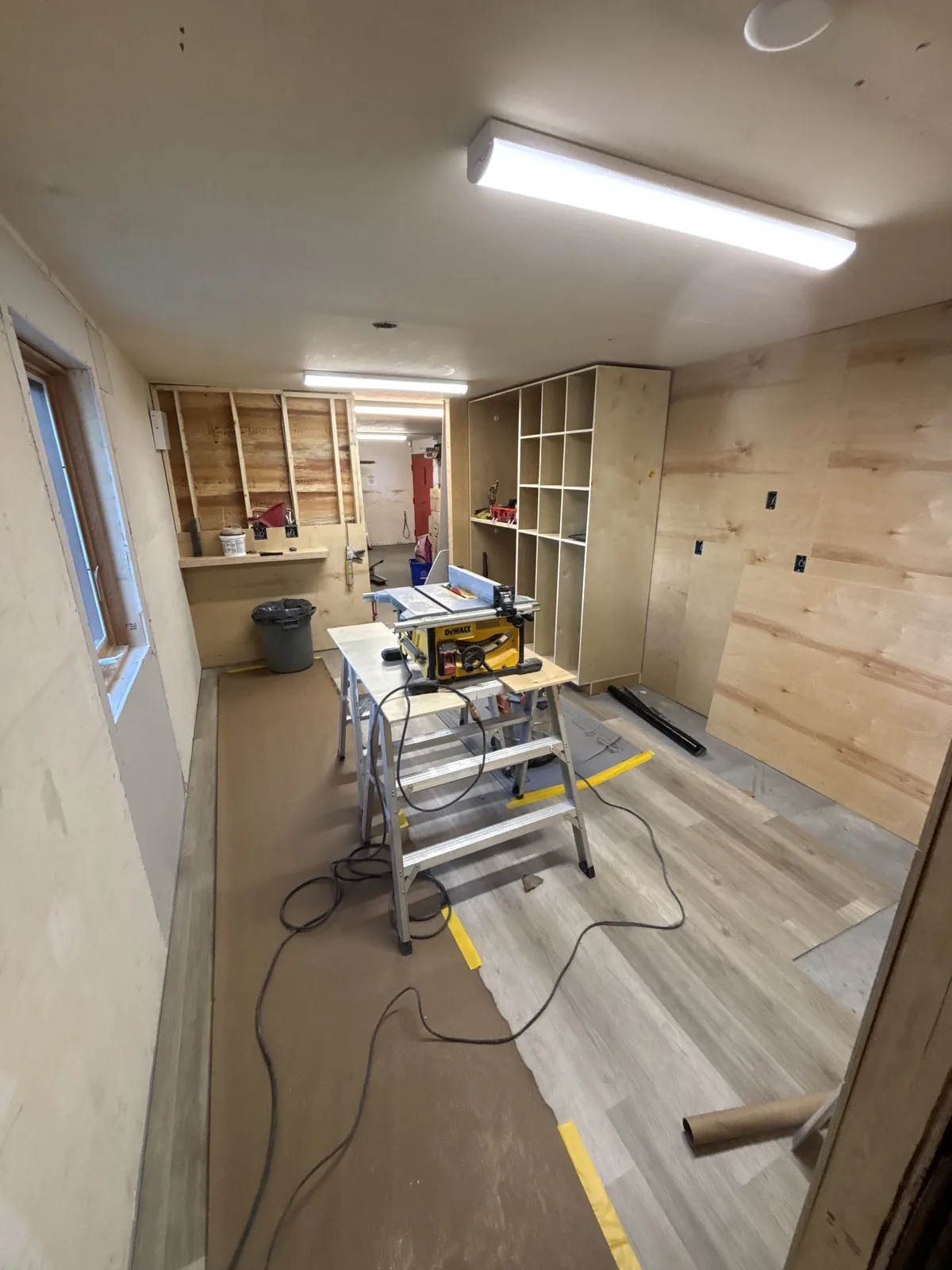 Interior room being finished with new lighting installed