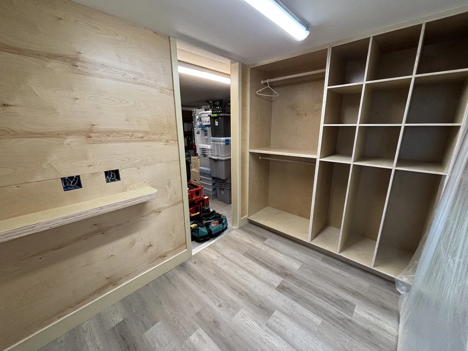 Built in shelving unit installed in a finished room